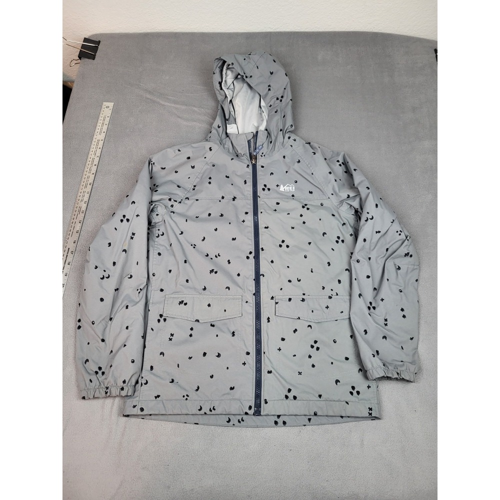 REI Co-Op Jacket Kids Large 14 16 Gray AOP Geometric Full Zip Hoodie Lightweight
